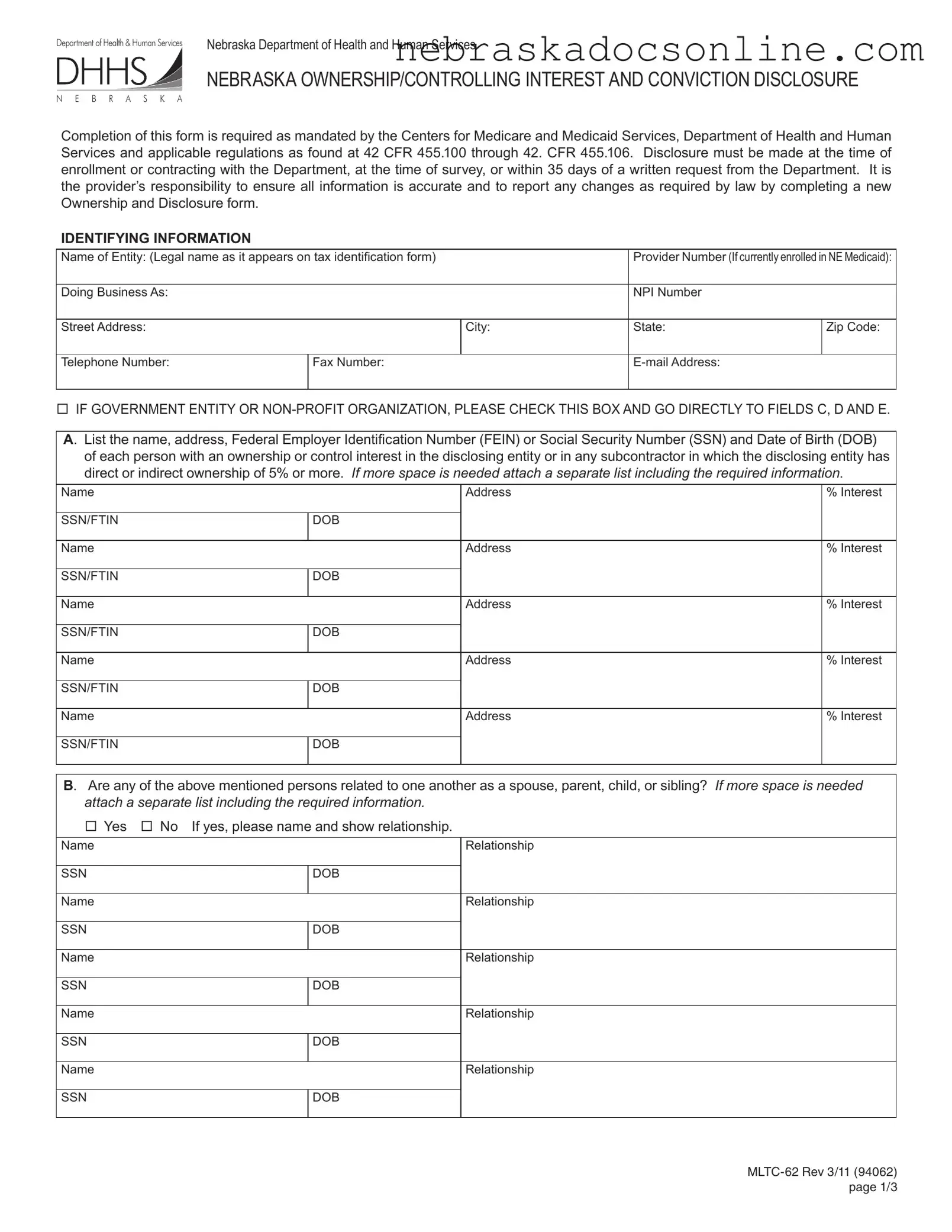 Fill in a Valid Mltc 62 Nebraska Form