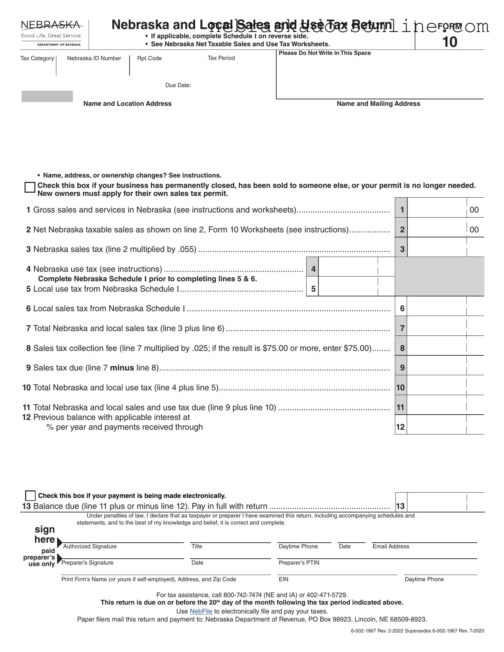 Fill in a Valid Nebraska 10 Form