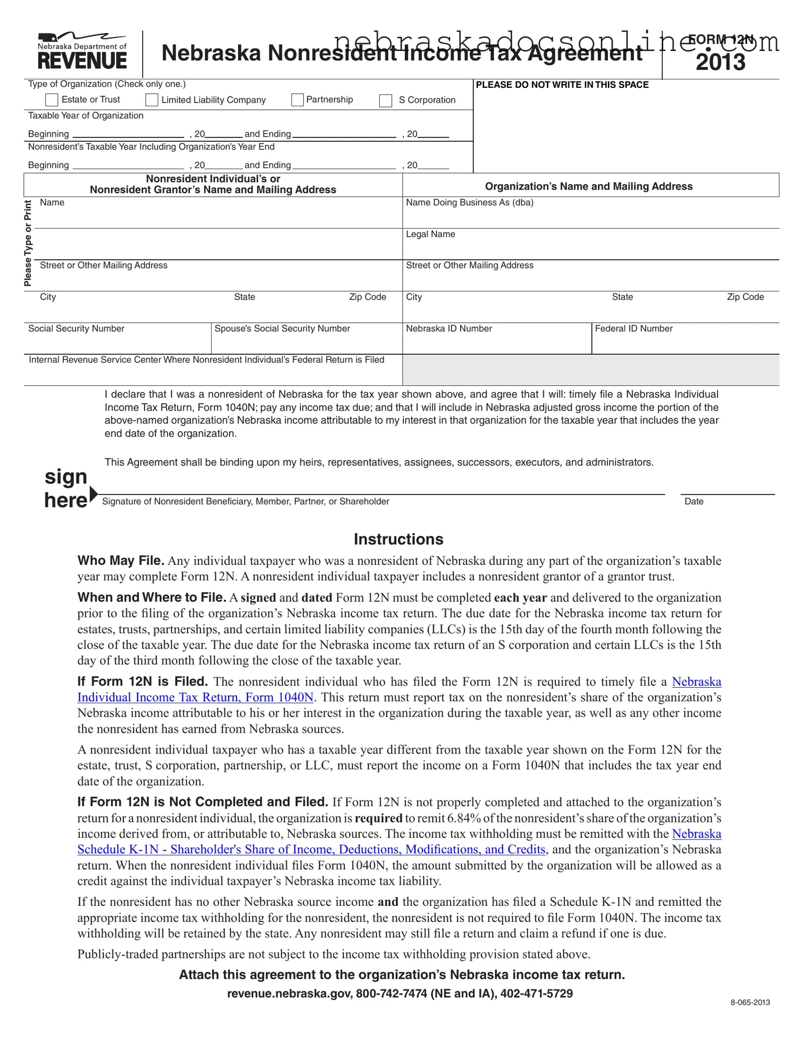 Fill in a Valid Nebraska 12N Form