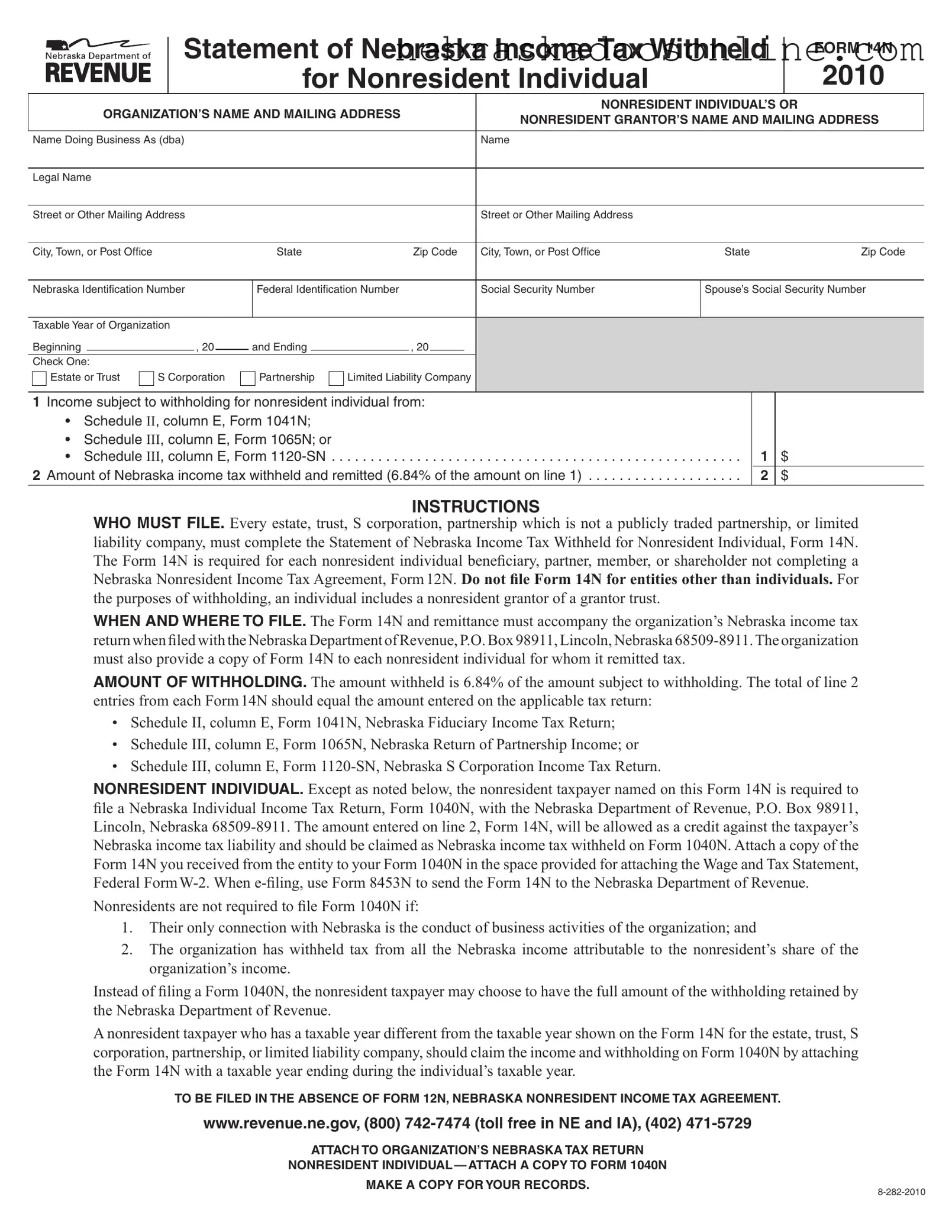 Fill in a Valid Nebraska 14N Form