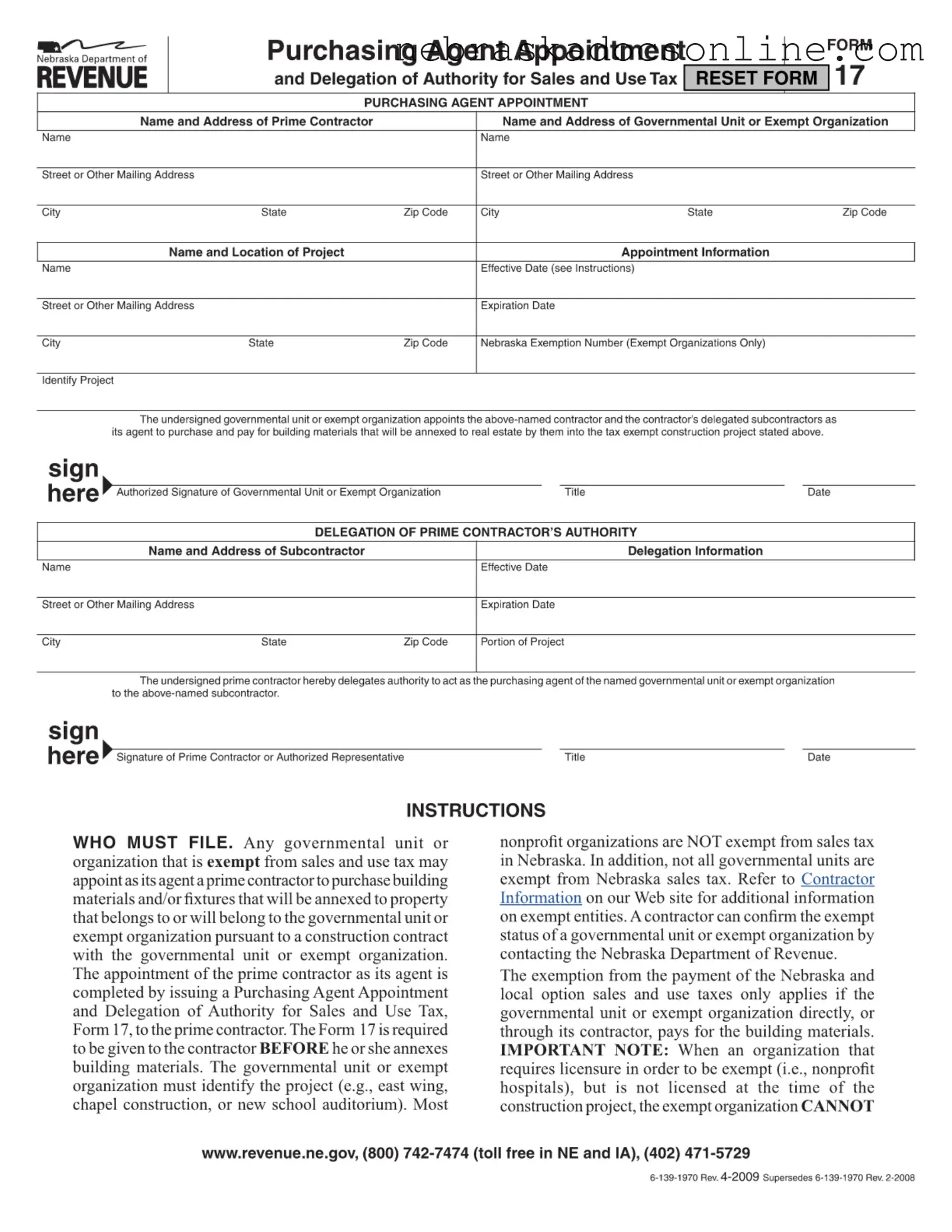 Fill in a Valid Nebraska 17 Form