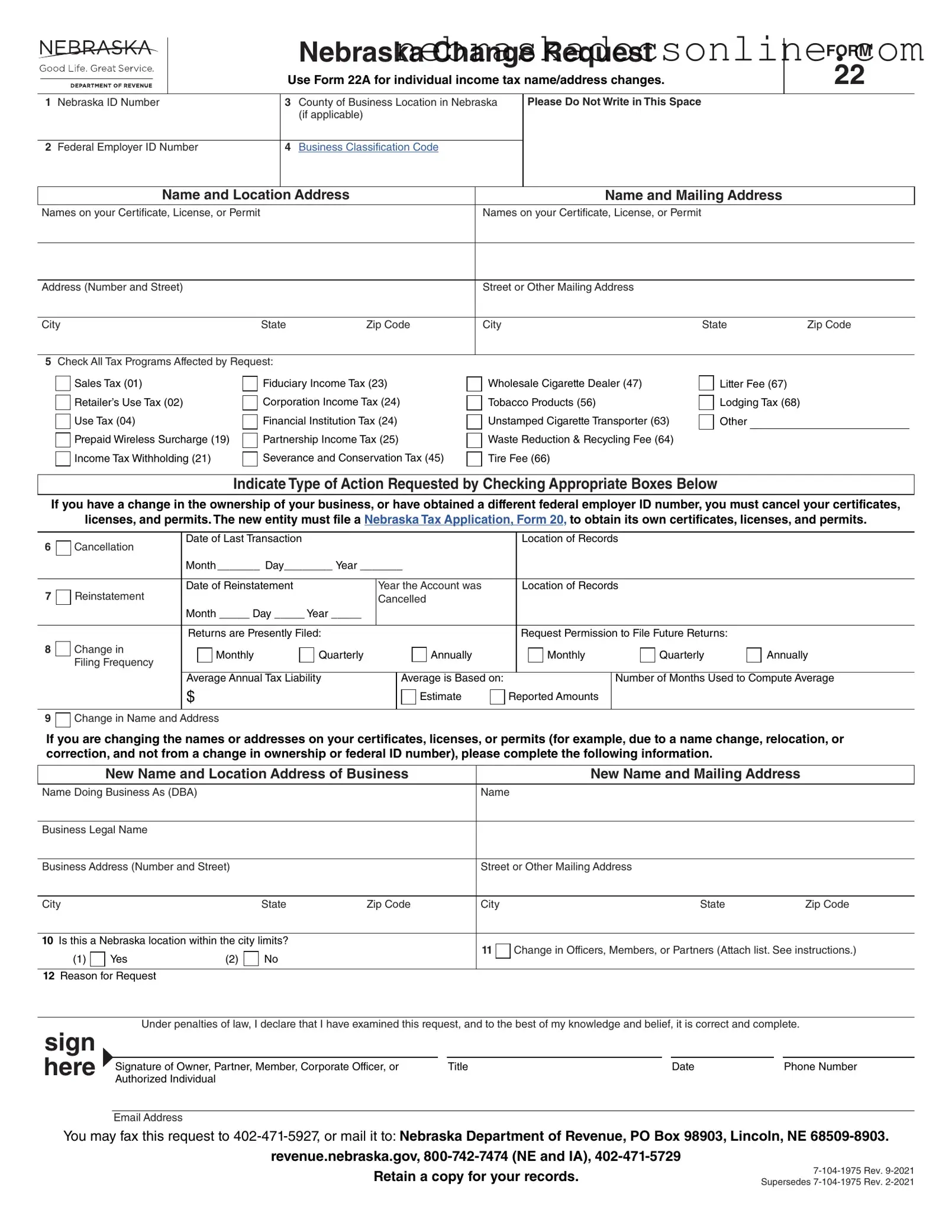 Fill in a Valid Nebraska 22 Form