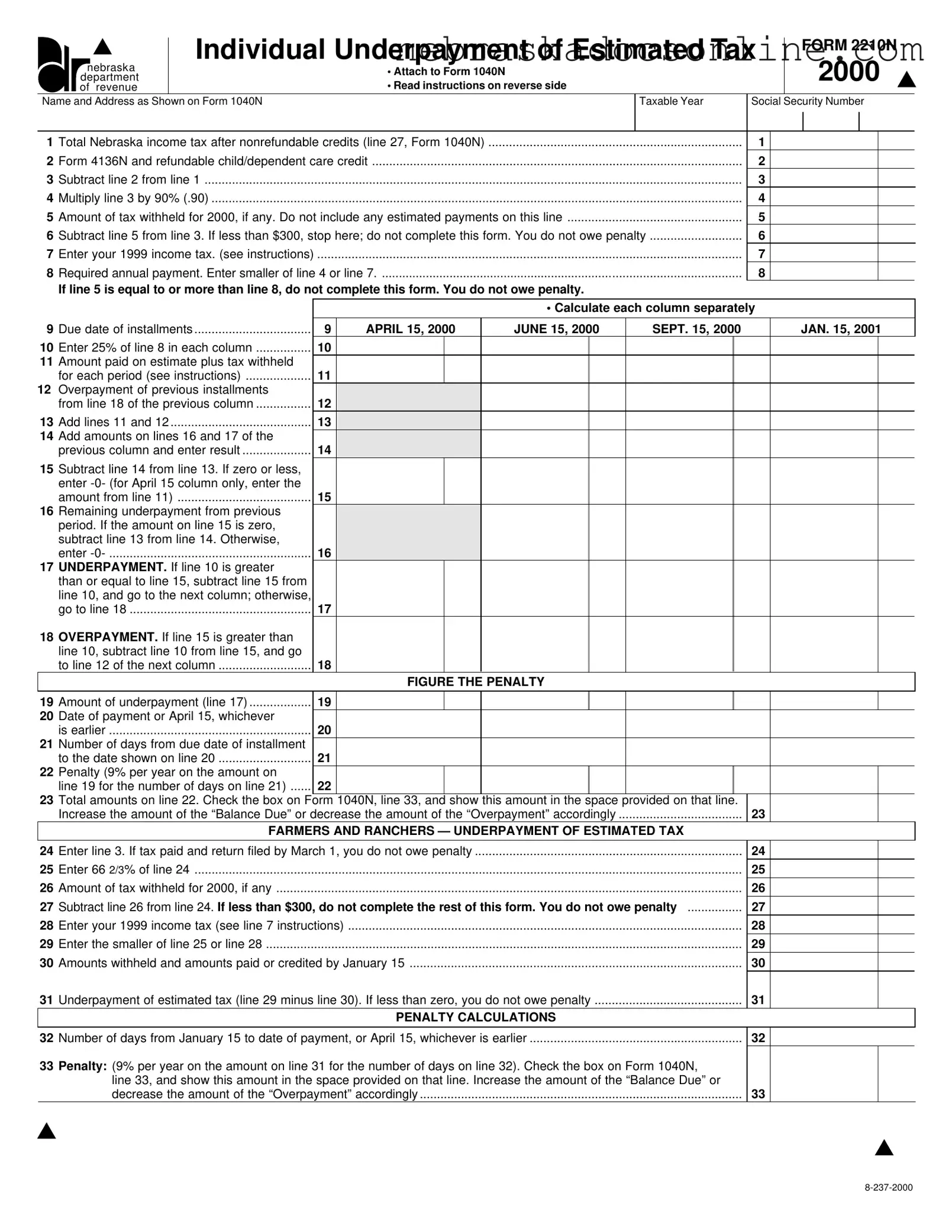 Fill in a Valid Nebraska 2210N Form
