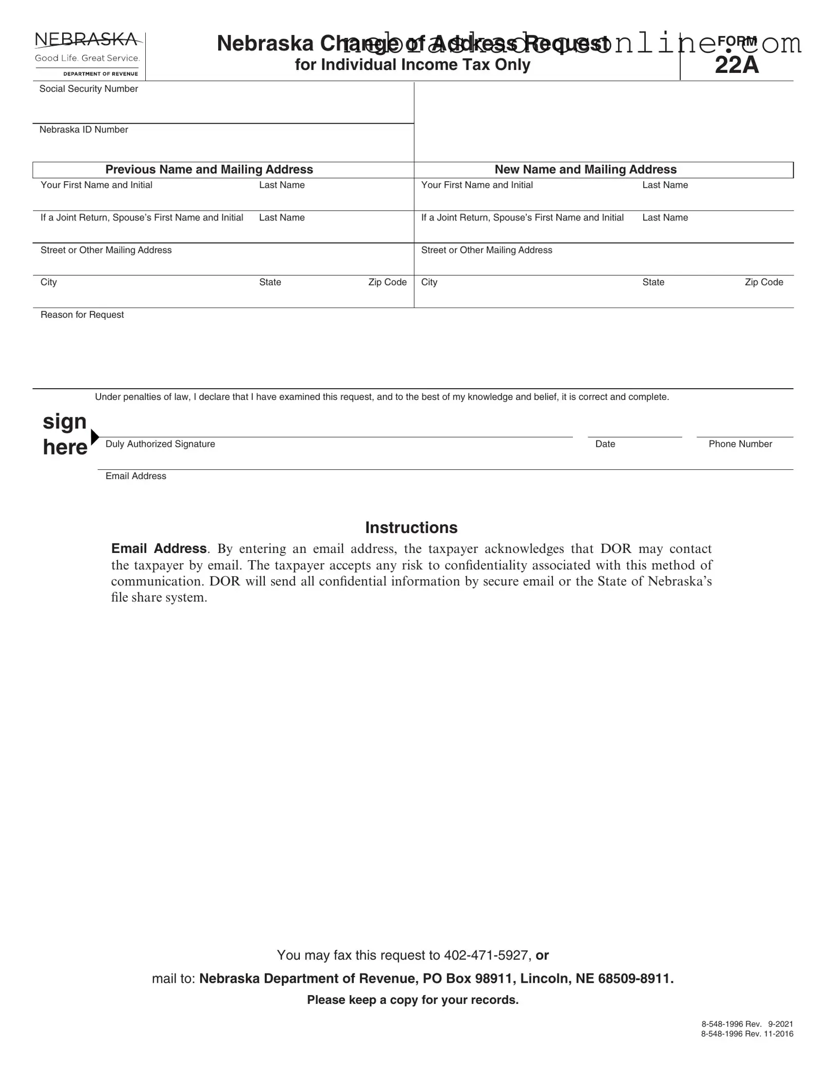 Fill in a Valid Nebraska 22A Form