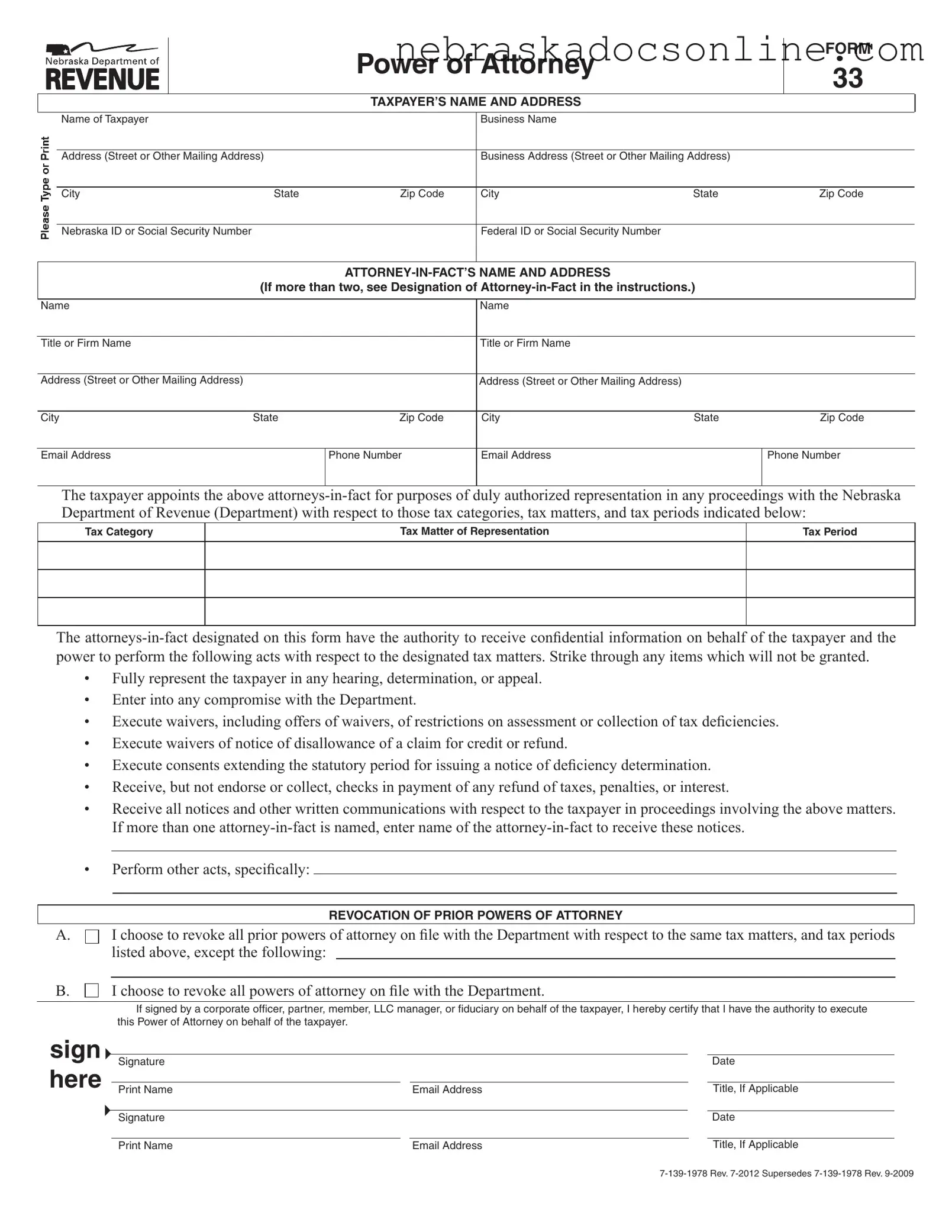 Fill in a Valid Nebraska 33 Form