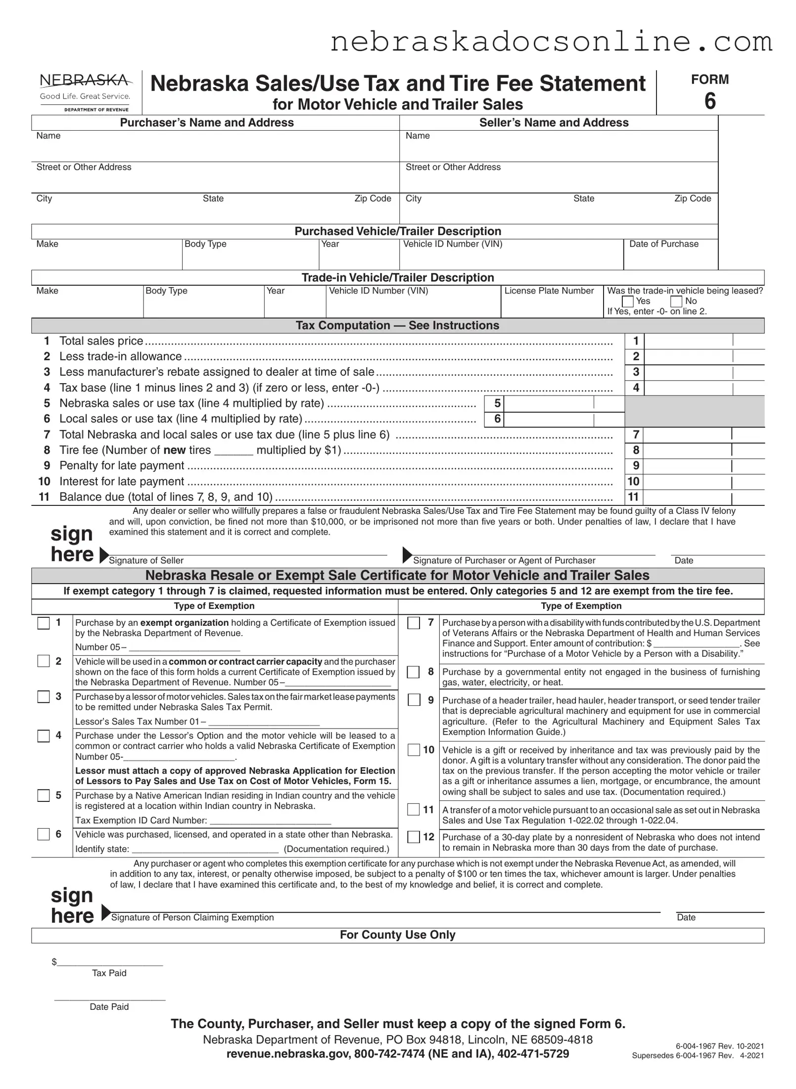 Fill in a Valid Nebraska 6 Form