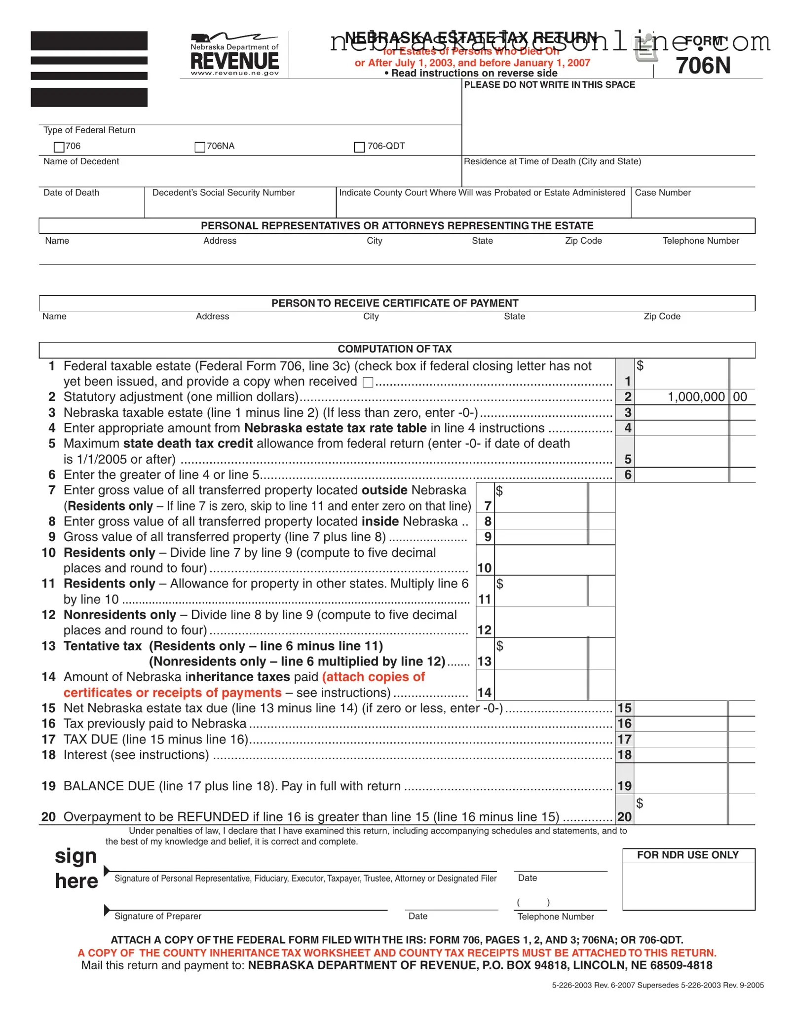 Fill in a Valid Nebraska 706N Form