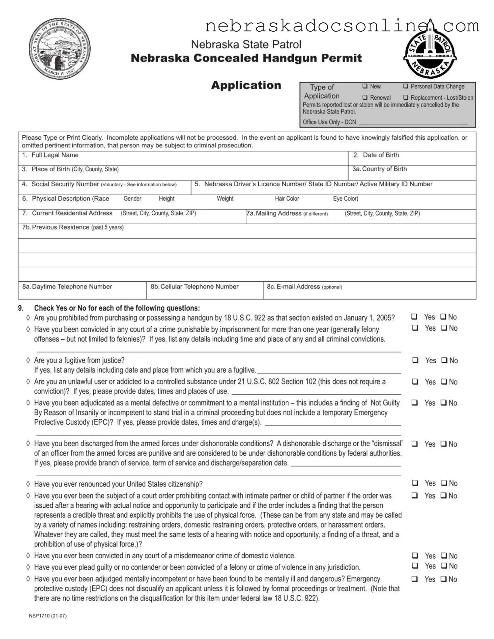 Fill in a Valid Nebraska Nsp1710 Form