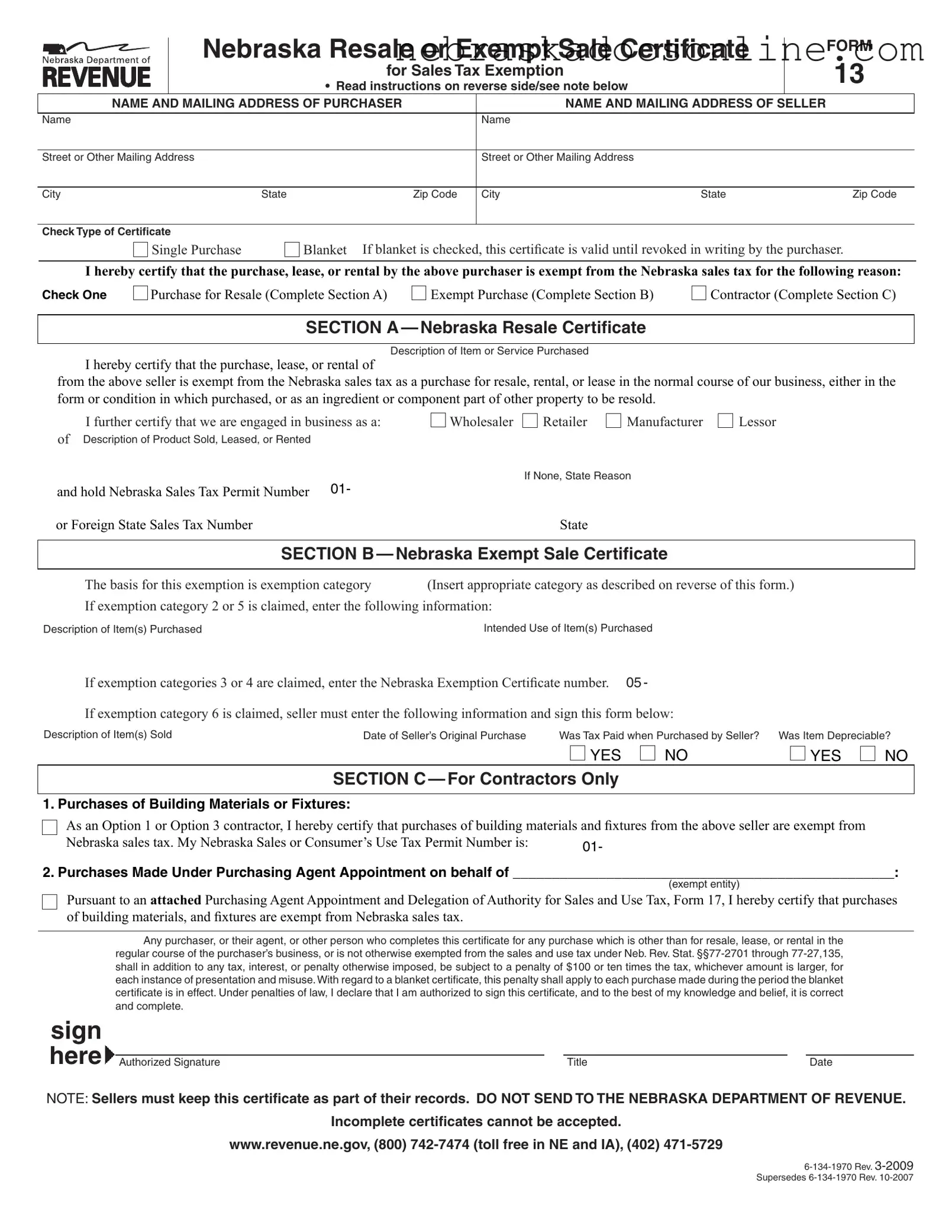 Fill in a Valid Nebraska Sales Tax Form