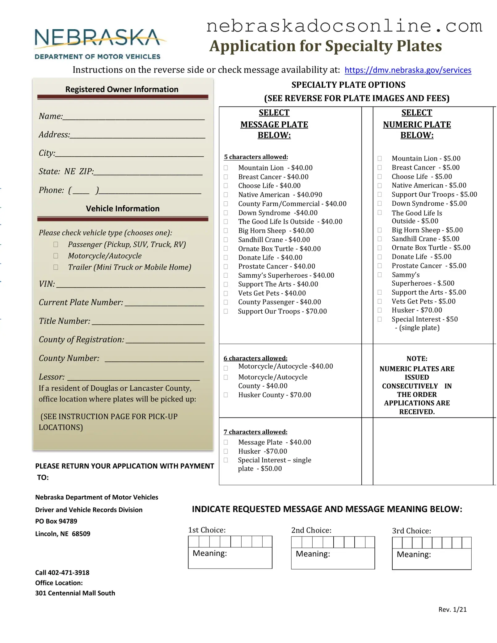 Fill in a Valid Nebraska Specialty Plates Form