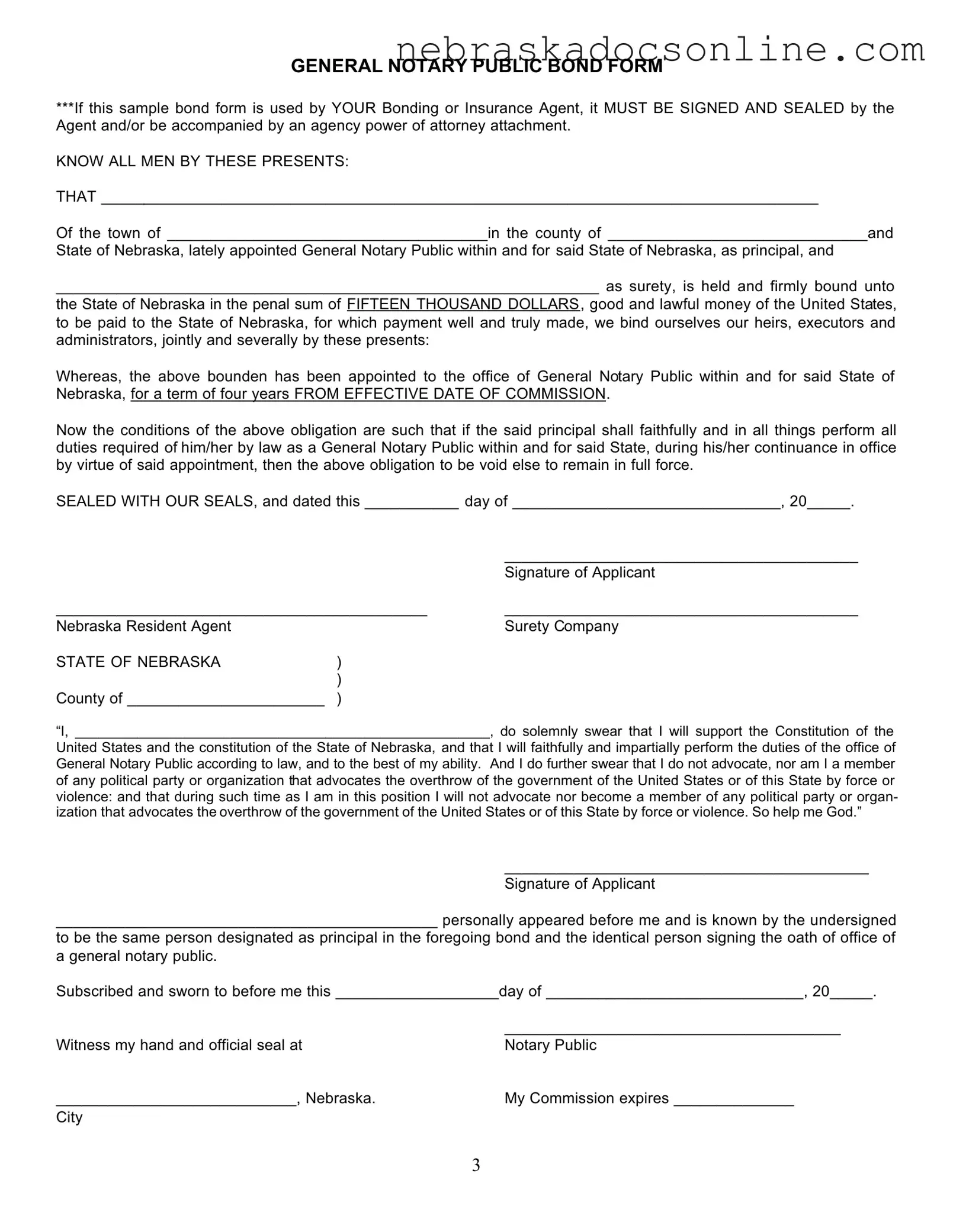 Fill in a Valid Notary Public Bond Nebraska Form