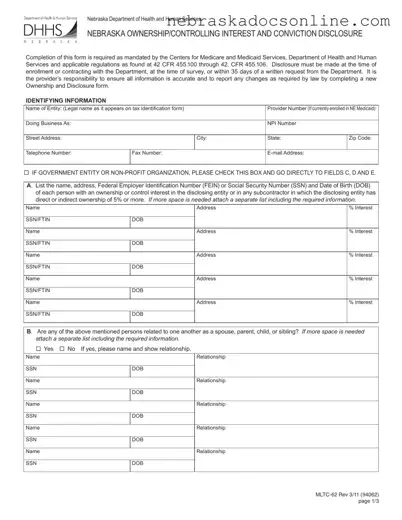 Fill in a Valid Mltc 62 Nebraska Form