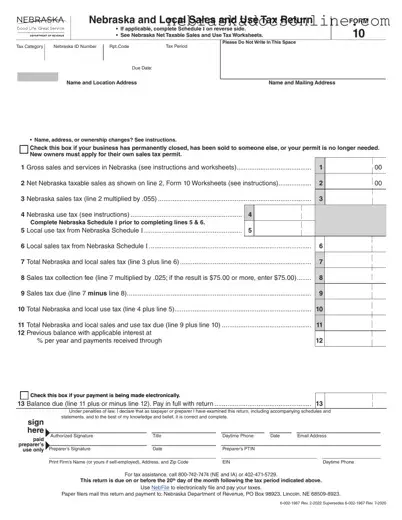 Fill in a Valid Nebraska 10 Form