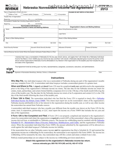 Fill in a Valid Nebraska 12N Form