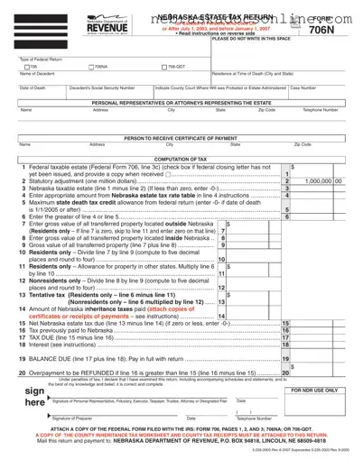 Fill in a Valid Nebraska 706N Form