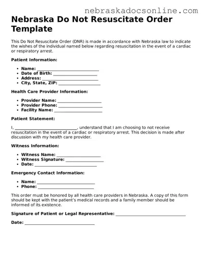 Fillable Do Not Resuscitate Order Template for Nebraska State