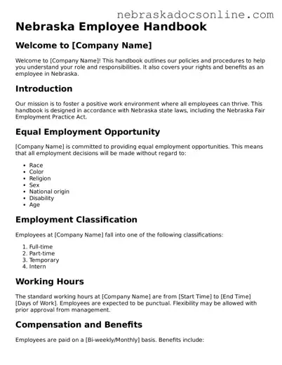Fillable Employee Handbook Template for Nebraska State