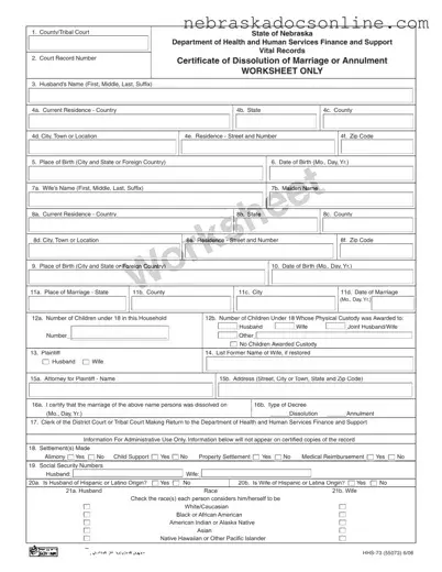 Fill in a Valid Nebraska Hhs 73 Form