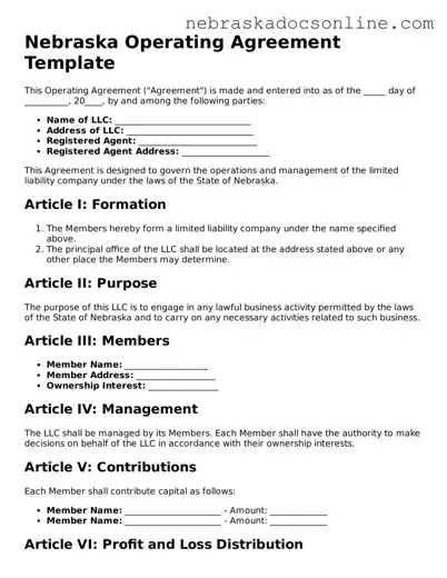 Fillable Operating Agreement Template for Nebraska State