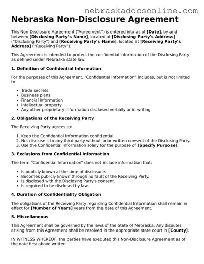 Fillable Non-disclosure Agreement Template for Nebraska State